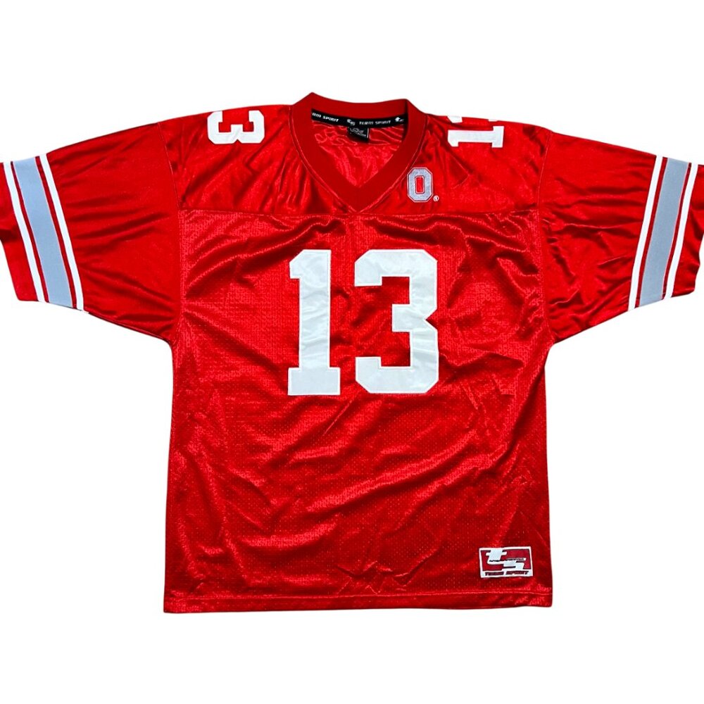 Ohio State University Buckeyes Vintage #13 Embroidered Red Jersey, Men's Large